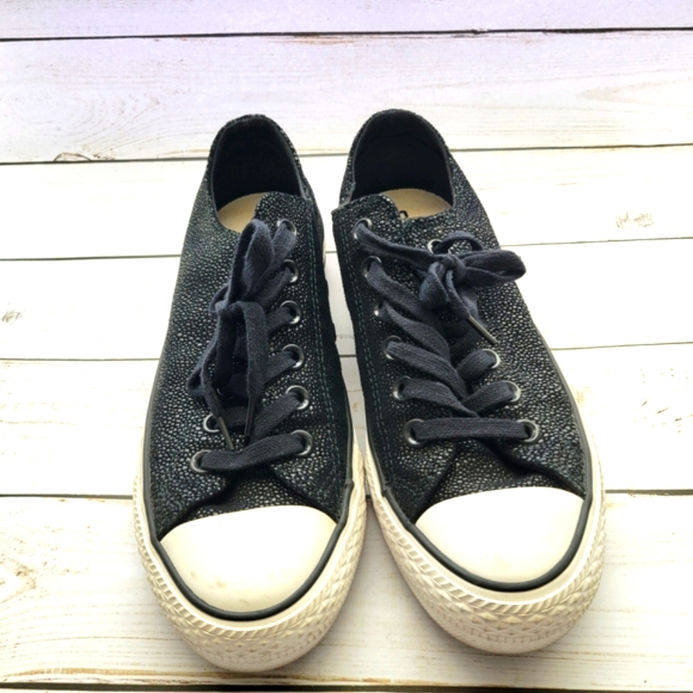 Converse Chuck Taylor All Star Black Glitter Sneakers White‎ Rubber Toe- Size 7